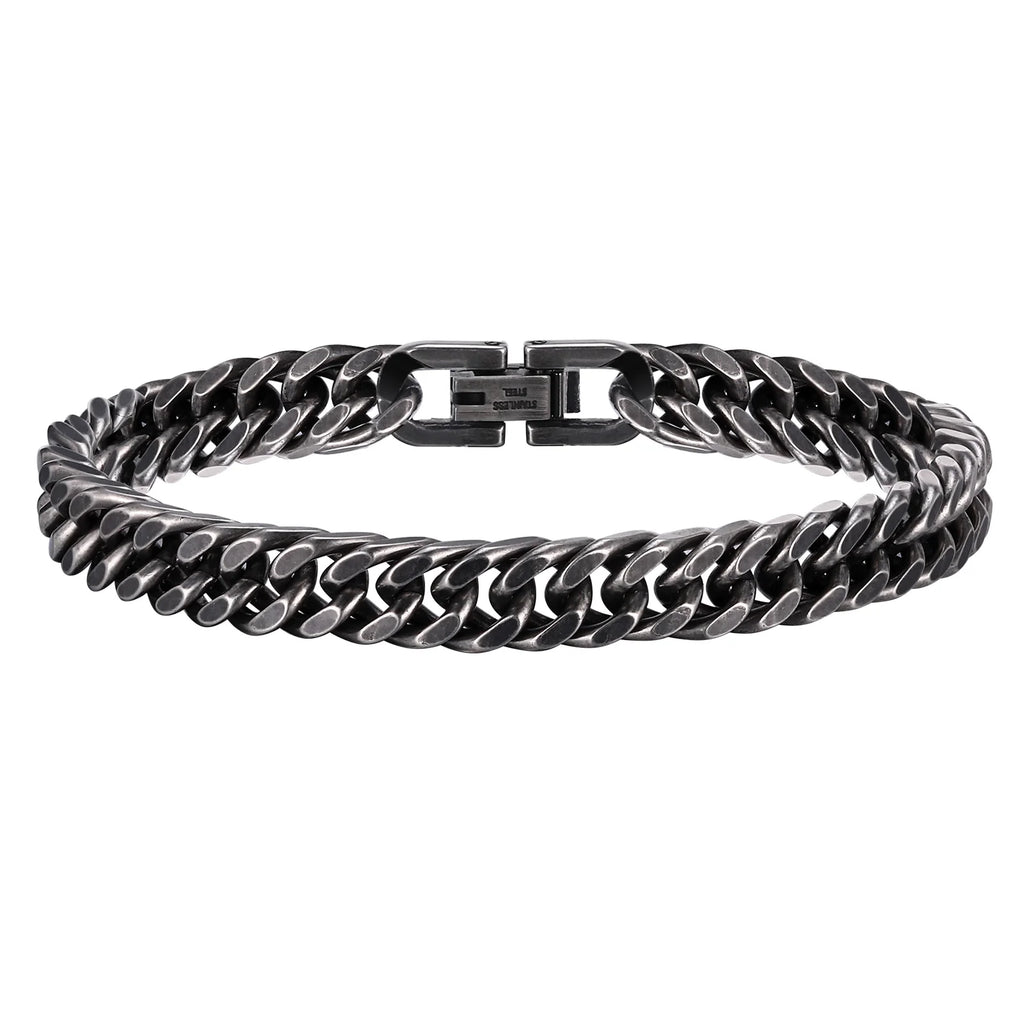 Stainless steel double curb chain bracelet for men