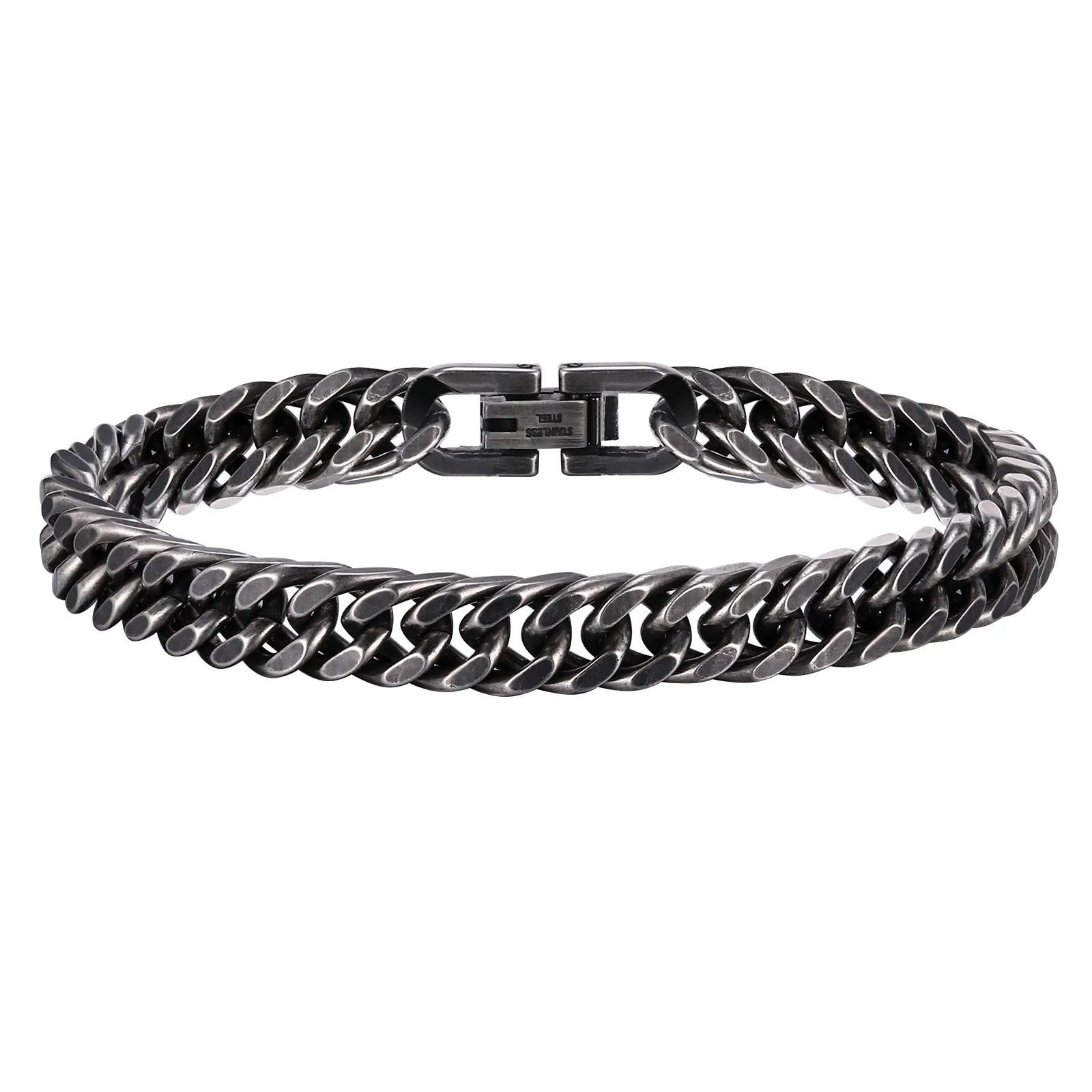Stainless steel double curb chain bracelet for men