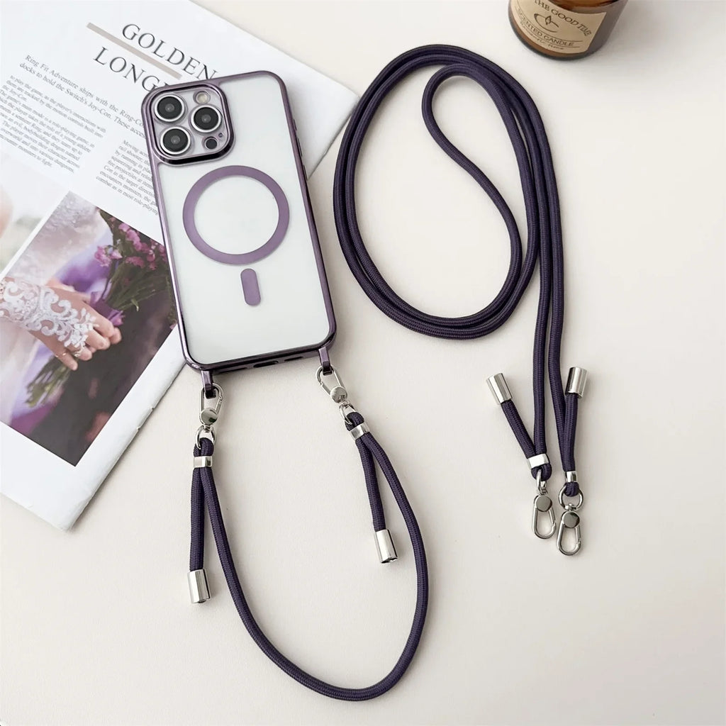 MagSafe clear magnetic iPhone case with lanyard strap