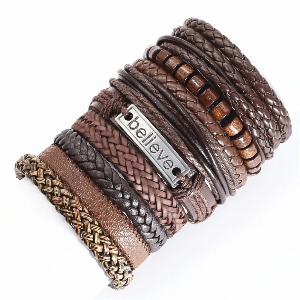Stylish black woven bracelets handmade leather fashion gift