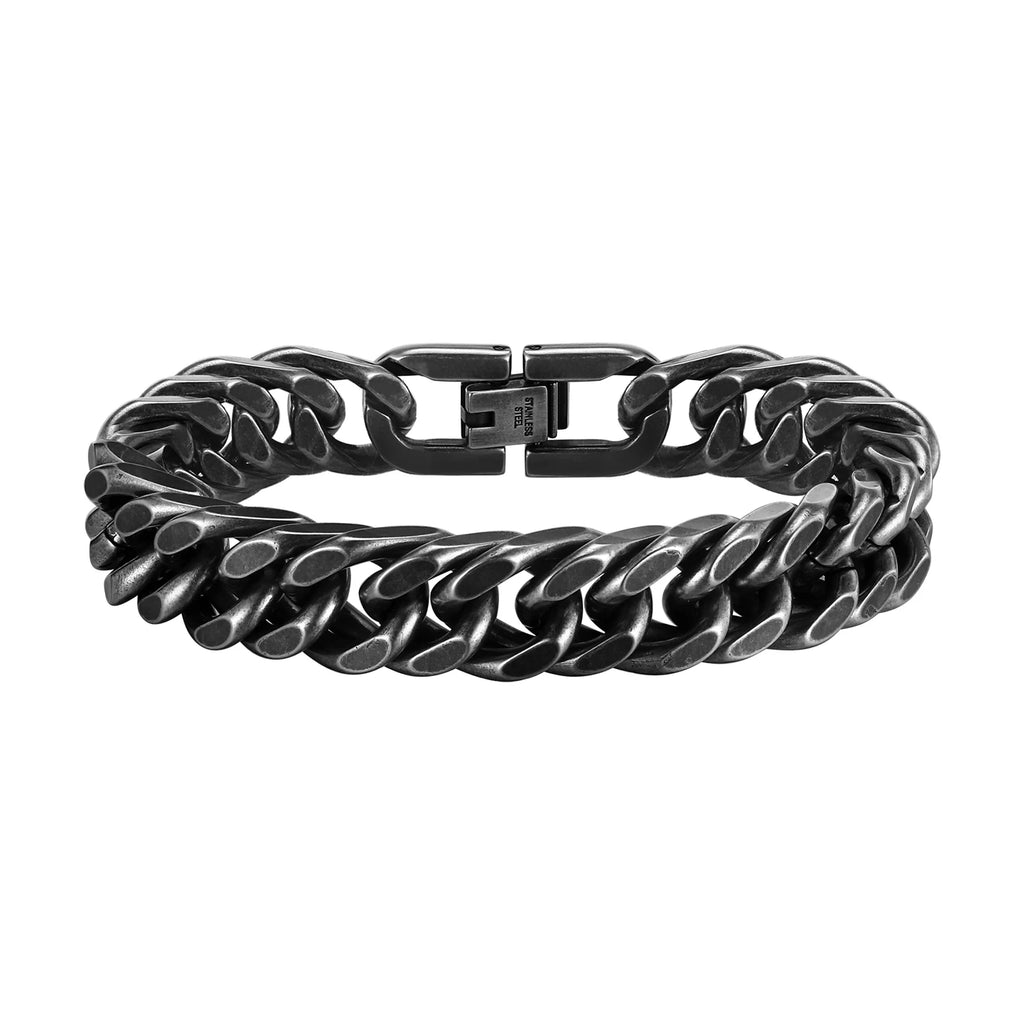 Stainless steel double curb chain bracelet for men