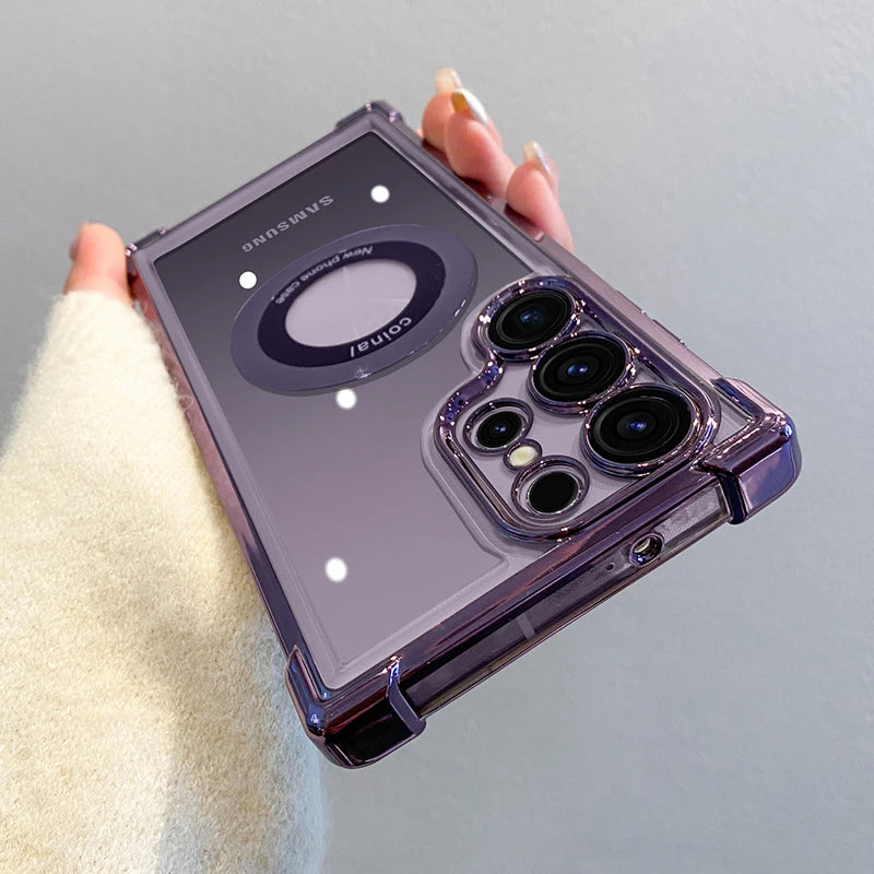 Luxury magnetic wireless charging case Samsung clear protection