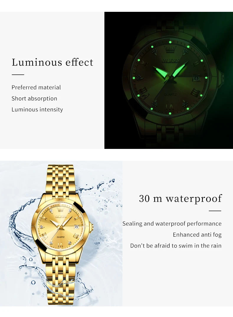 OLEVS Luxury Women Watch Elegant Waterproof Stainless Steel Quartz