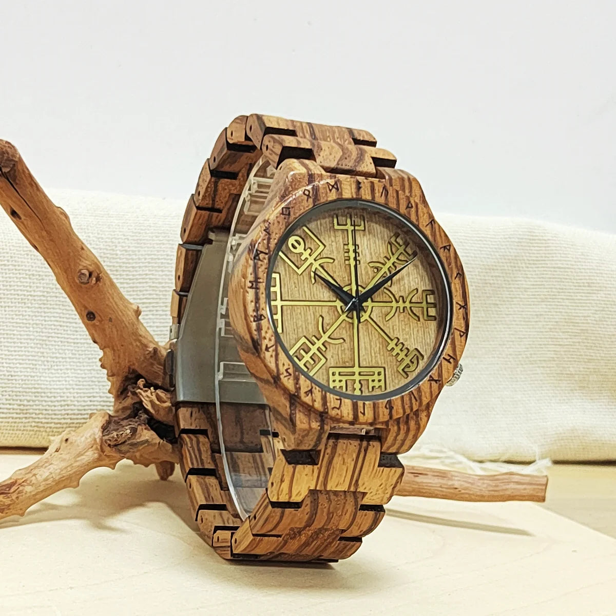 Men Wooden Watch Viking Symbol Personalized Quartz Gift