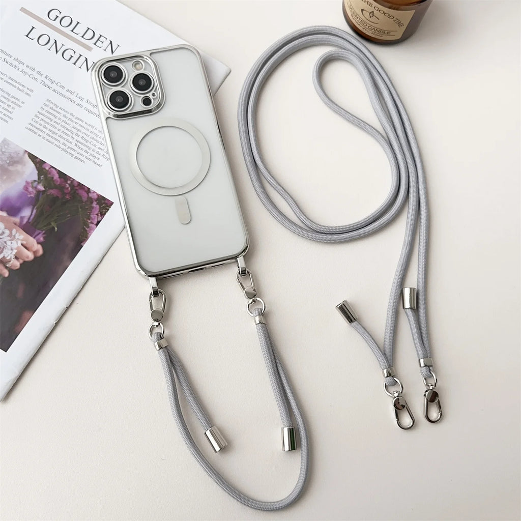 MagSafe clear magnetic iPhone case with lanyard strap
