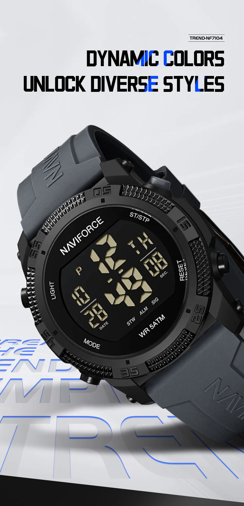 NAVIFORCE Sports Men's Digital Watch Waterproof Alarm