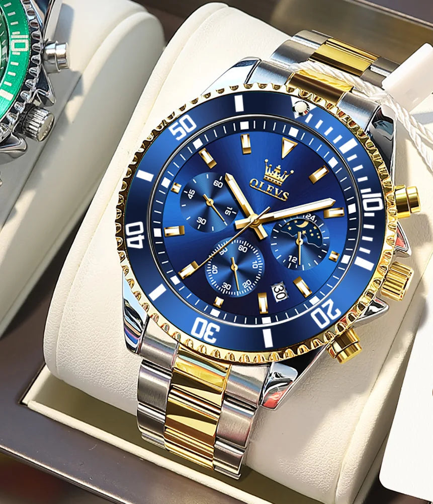 OLEVS Men Watches Luxury Waterproof Stainless Steel Chronograph