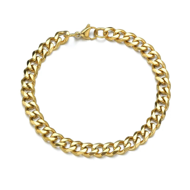 Stainless Steel Cuban Chain Bracelet Men Women Jewelry
