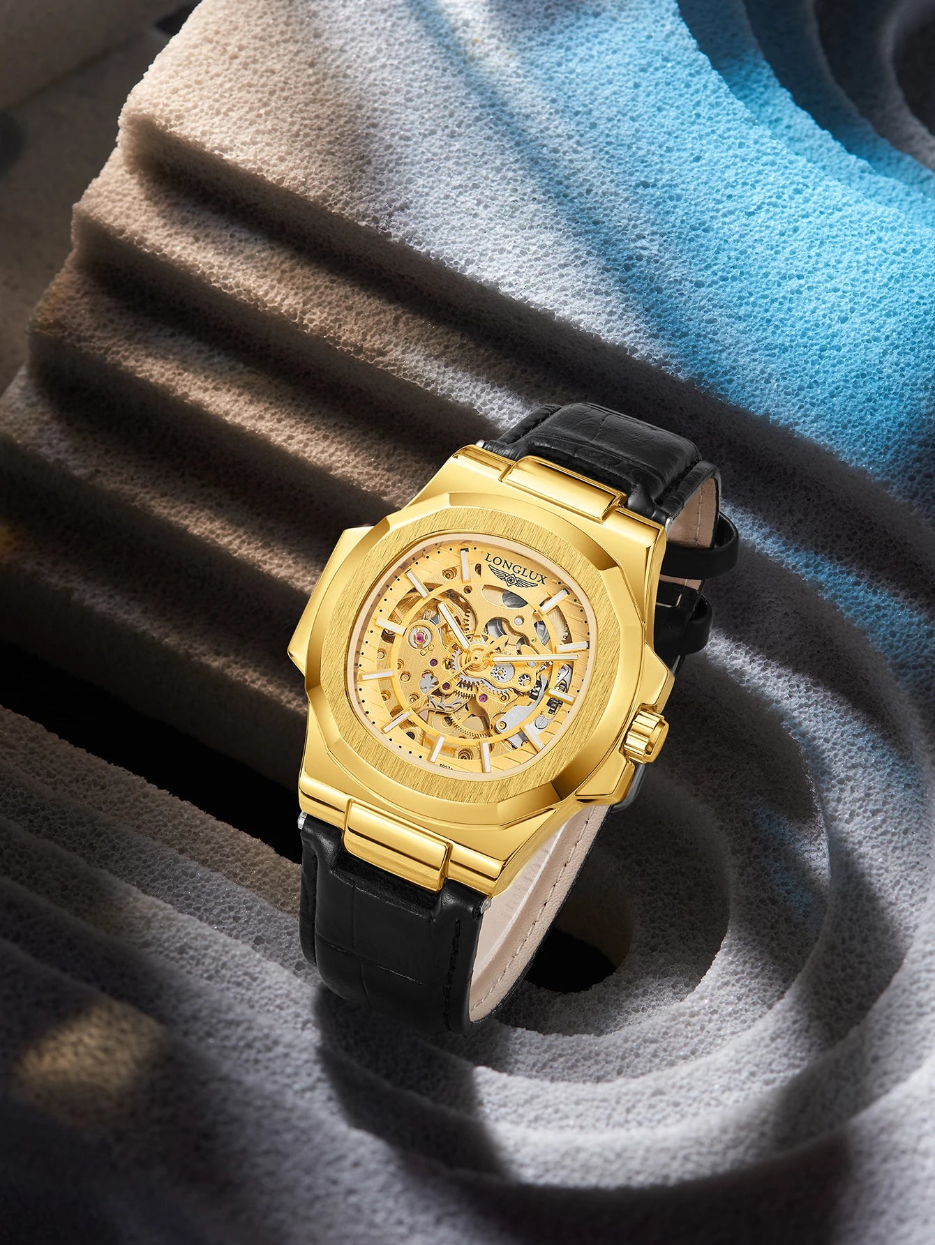 LONGLUX automatic mechanical watch luxury waterproof leather mens