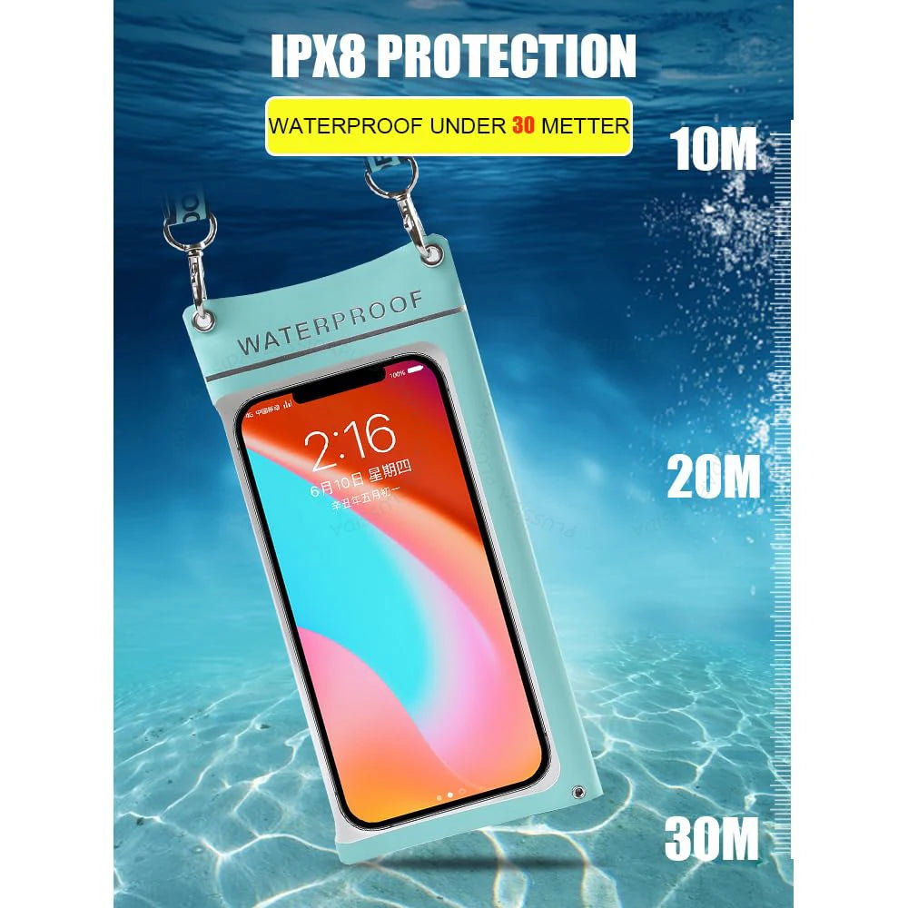 IPX8 waterproof pouch for Samsung and iPhone, perfect for swimming and underwater use