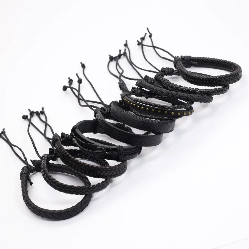 Stylish black woven bracelets handmade leather fashion gift