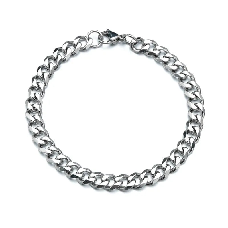 Stainless Steel Cuban Chain Bracelet Men Women Jewelry