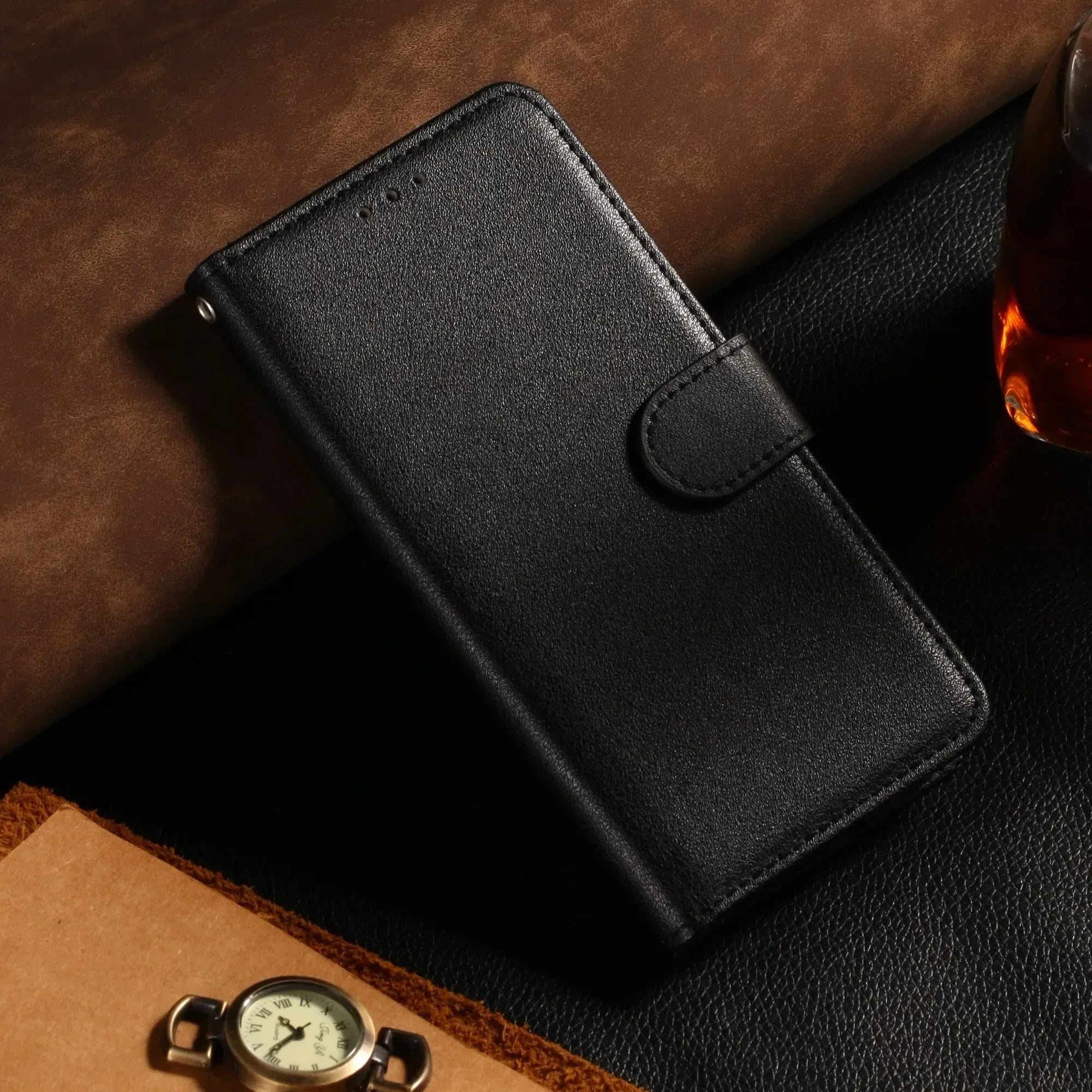 Leather flip wallet case for Samsung phone models