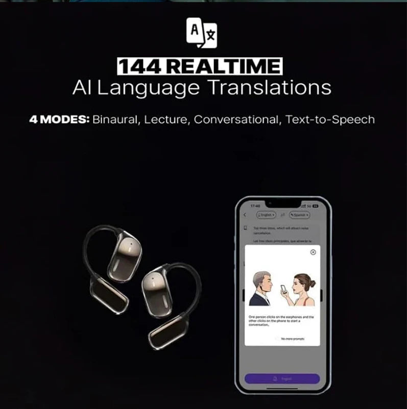 AI earbuds with real time translation 144 languages and LCD touch control