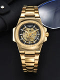 Men automatic mechanical luxury waterproof skeleton stainless steel watch