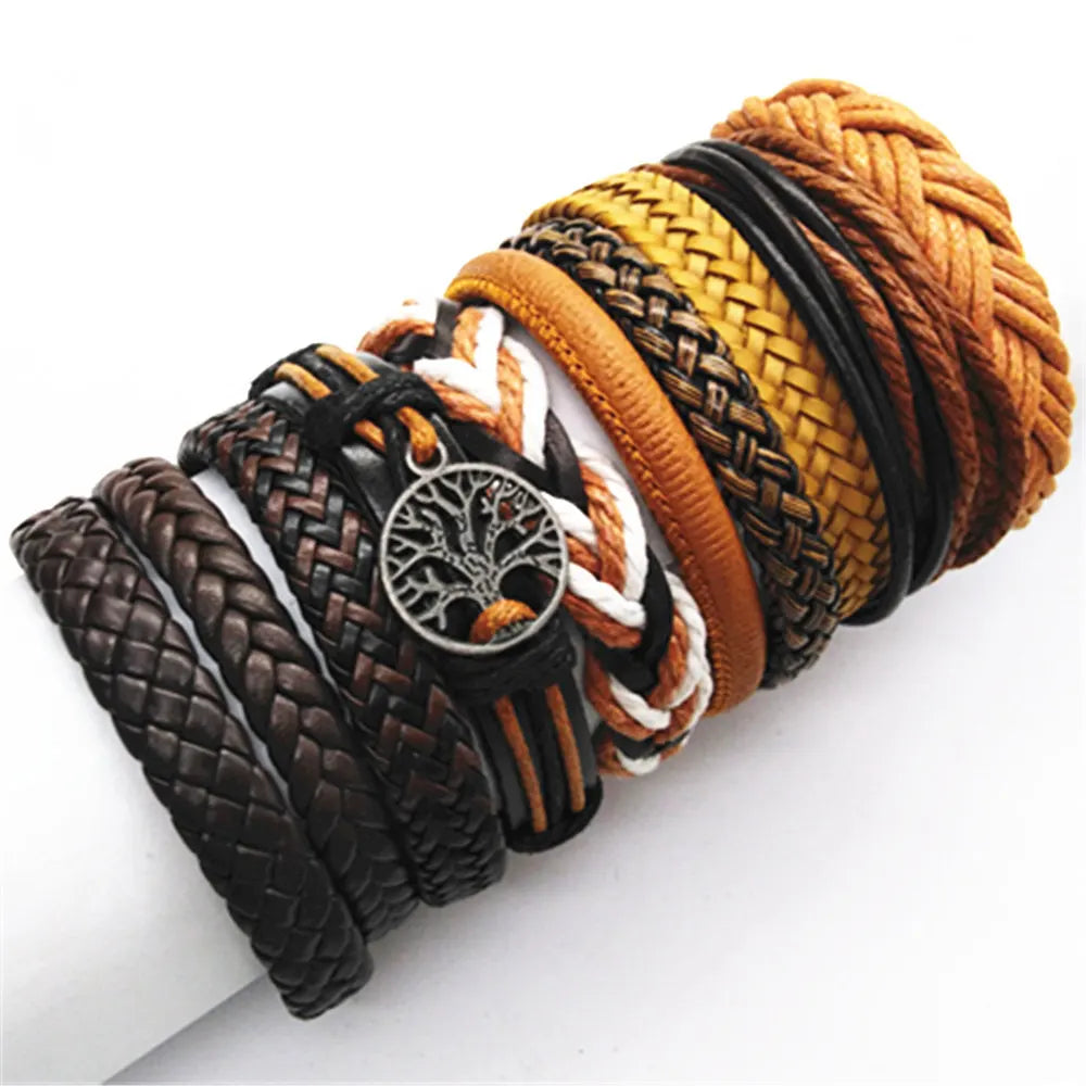Stylish black woven bracelets handmade leather fashion gift