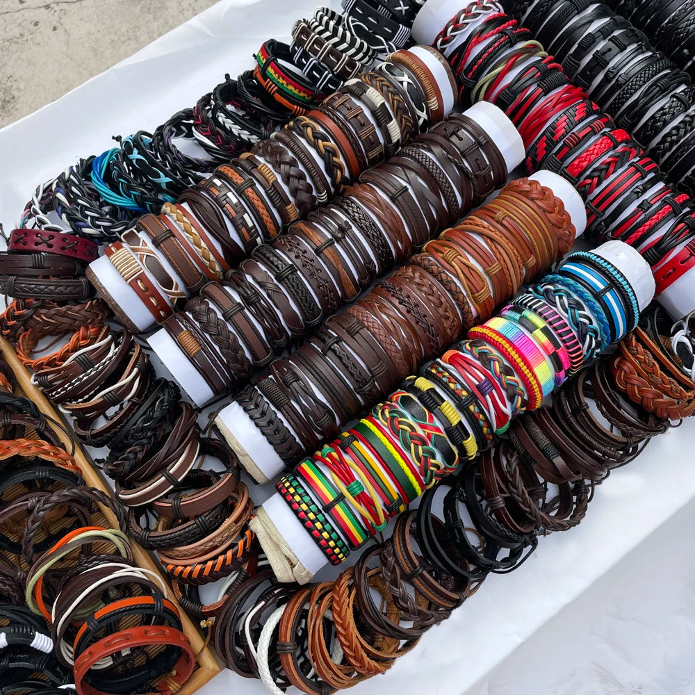 Stylish handmade woven leather bracelets for men women