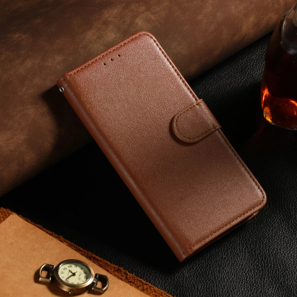 Leather flip wallet case for Samsung phone models
