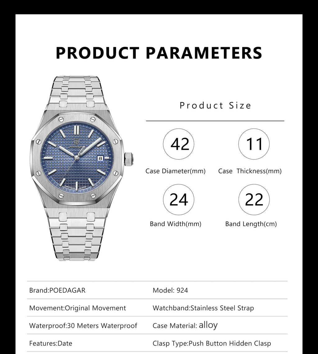 Luxury Men's Waterproof Quartz Stainless Steel Wristwatch Fashion