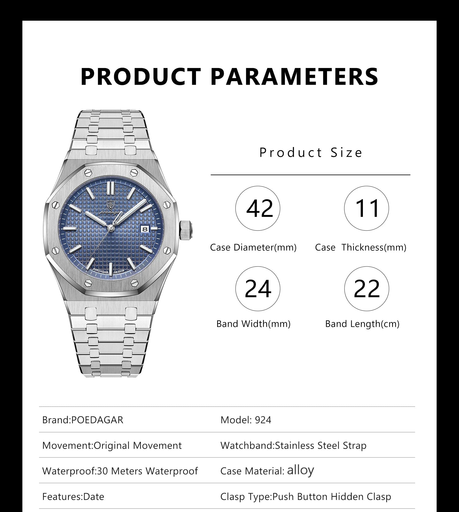 Luxury Men's Waterproof Quartz Stainless Steel Wristwatch Fashion