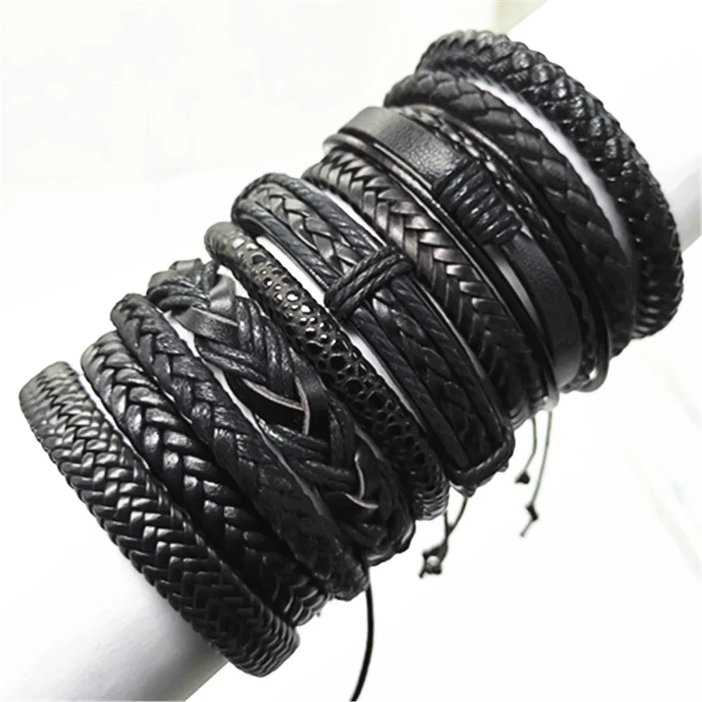 Stylish black woven bracelets handmade leather fashion gift