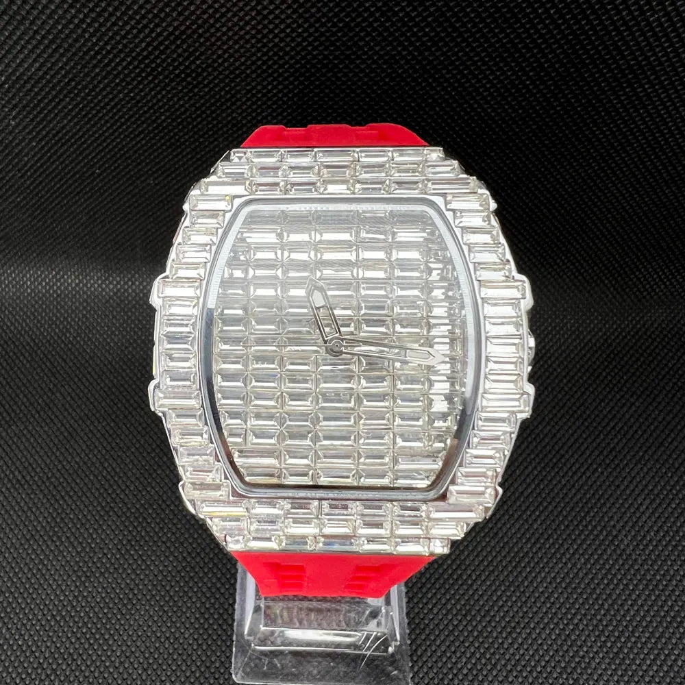 Luxury Men Square Diamond Quartz Watch Rubber Band