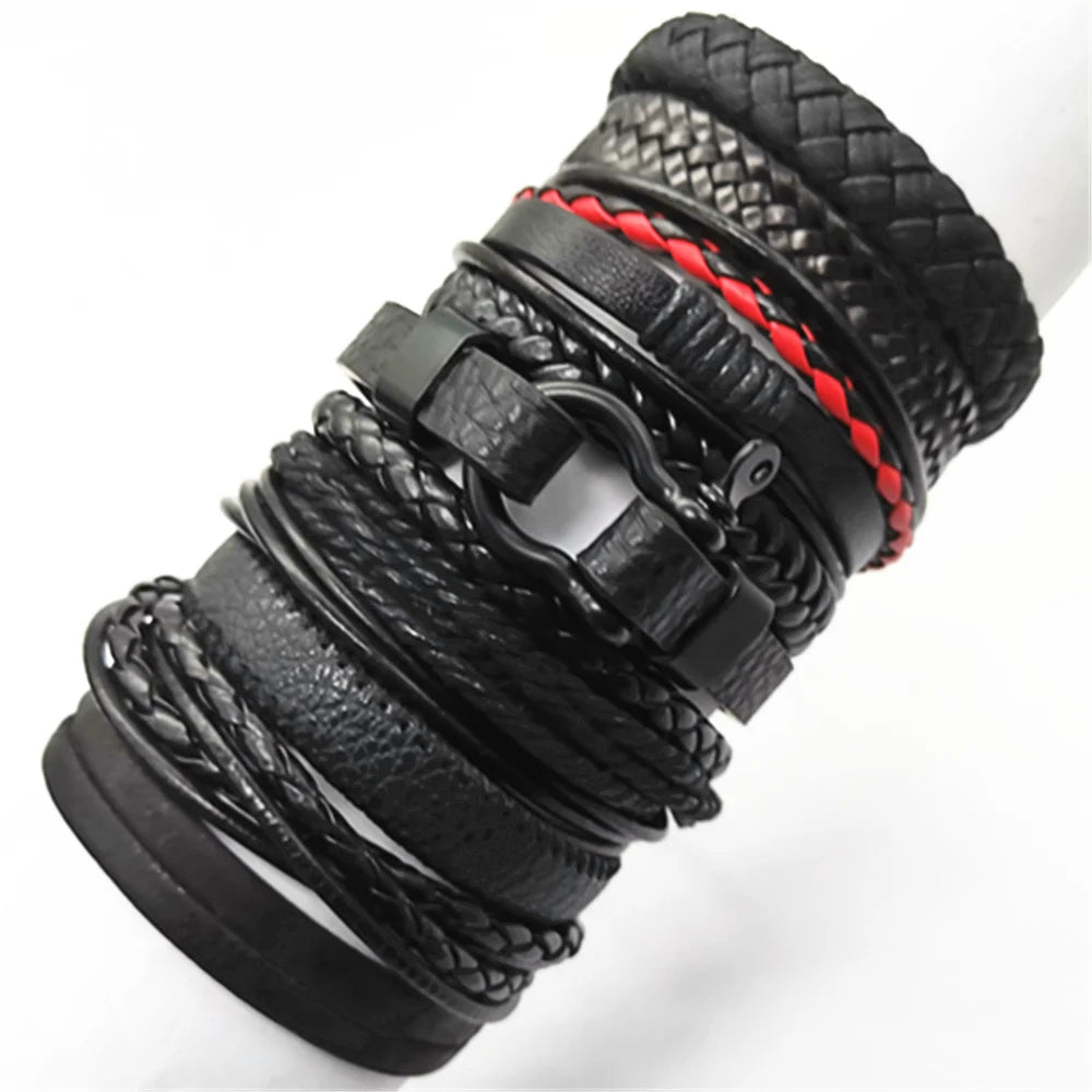 Stylish black woven bracelets handmade leather fashion gift