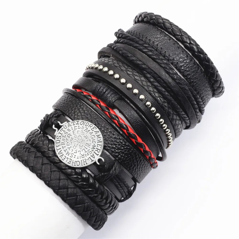 Stylish black woven bracelets handmade leather fashion gift