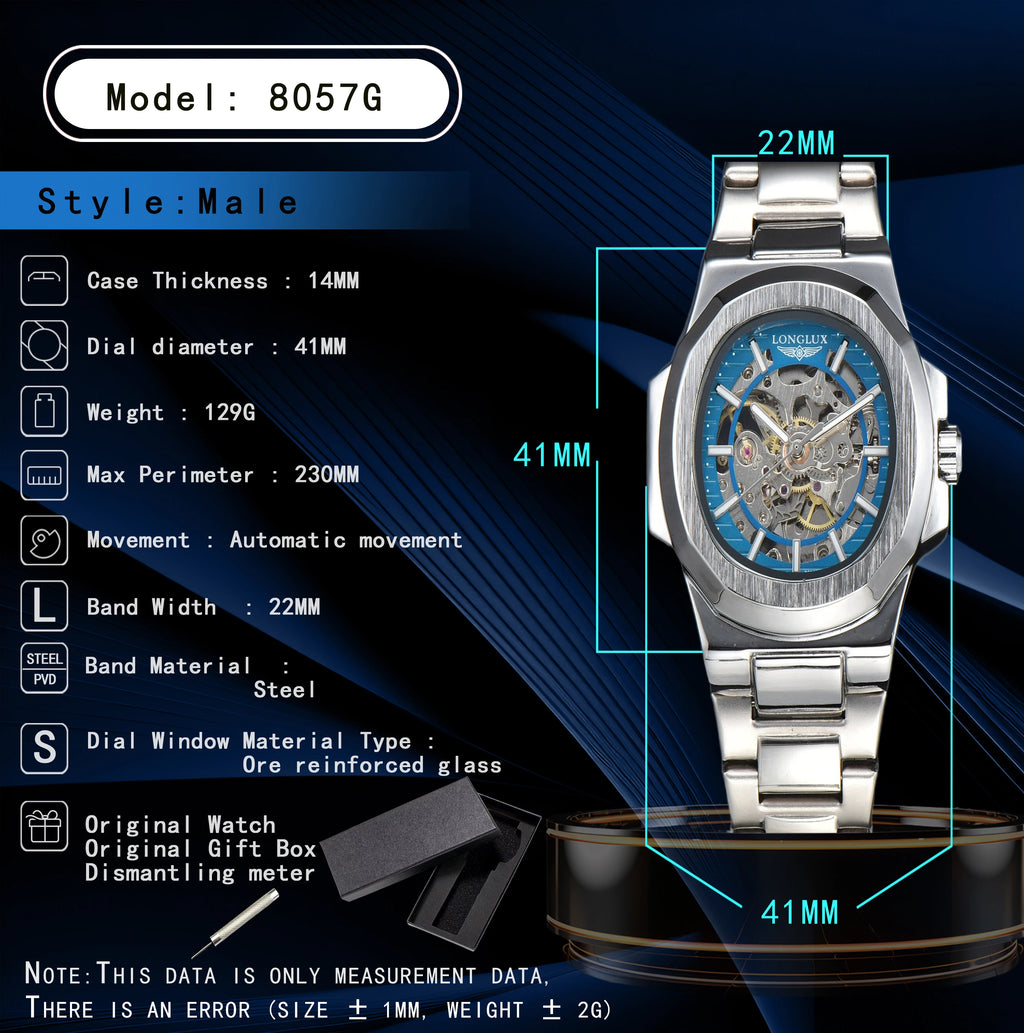 Men automatic mechanical luxury waterproof skeleton stainless steel watch