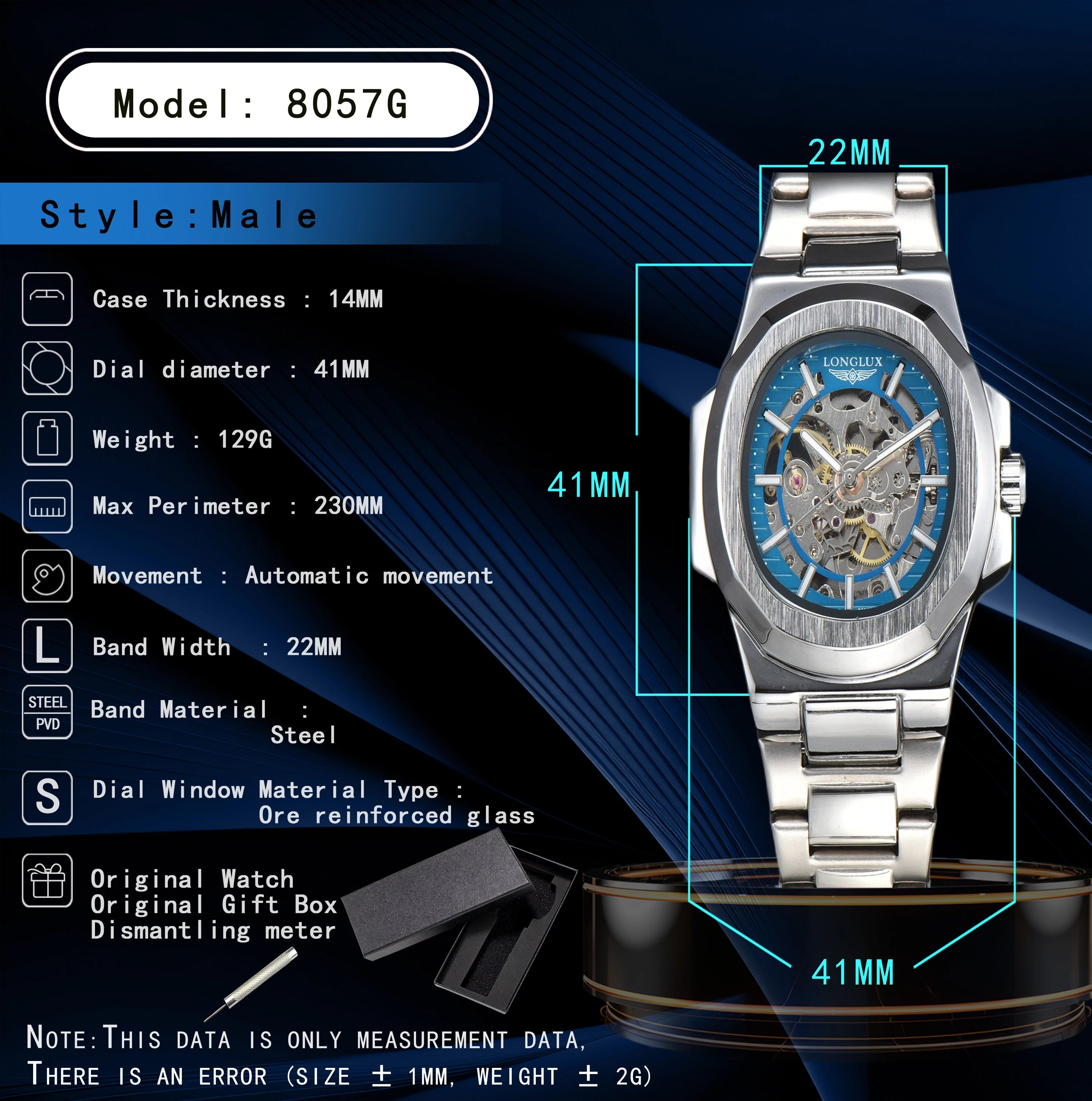 Men automatic mechanical luxury waterproof skeleton stainless steel watch