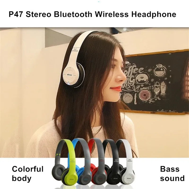 P47 Bluetooth headphones foldable HiFi stereo bass with mic