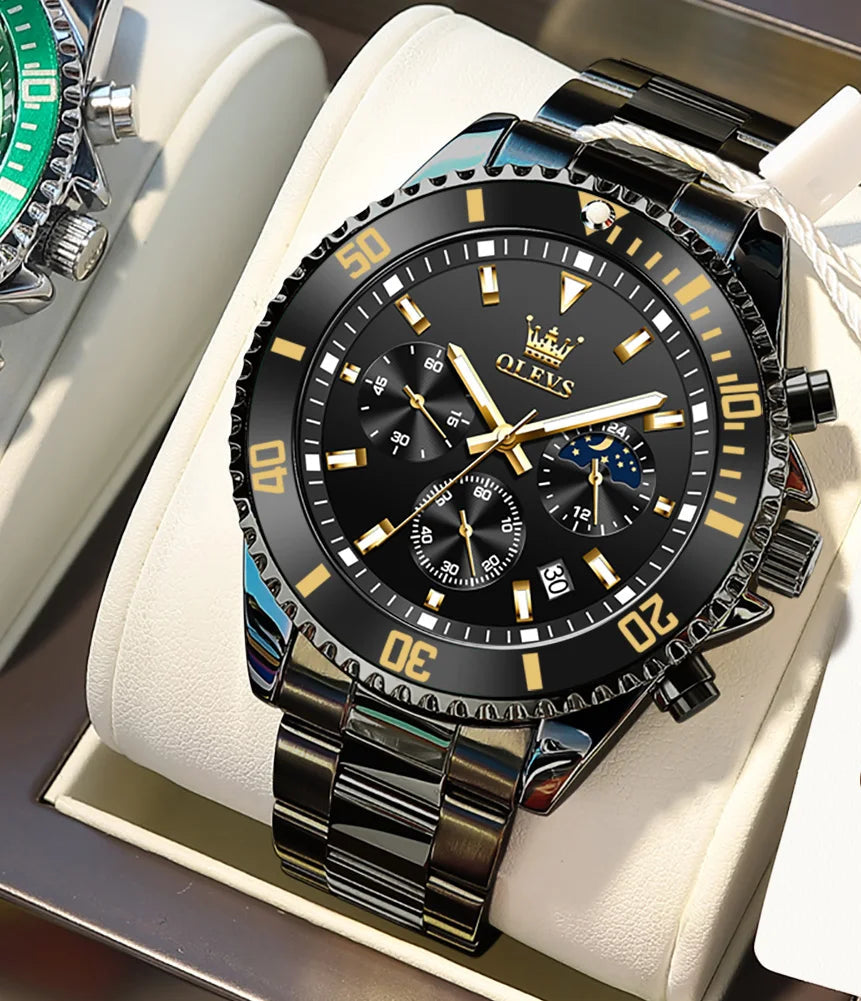 OLEVS Men Watches Luxury Waterproof Stainless Steel Chronograph