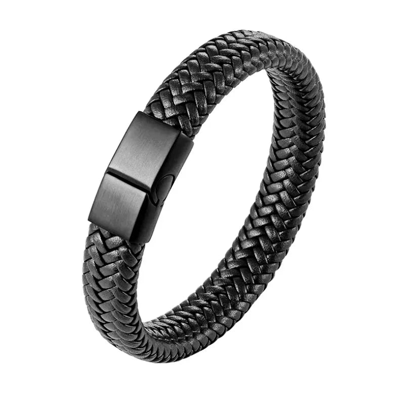 Black PU Leather Magnetic Bracelet Men Stylish Elegant Gift