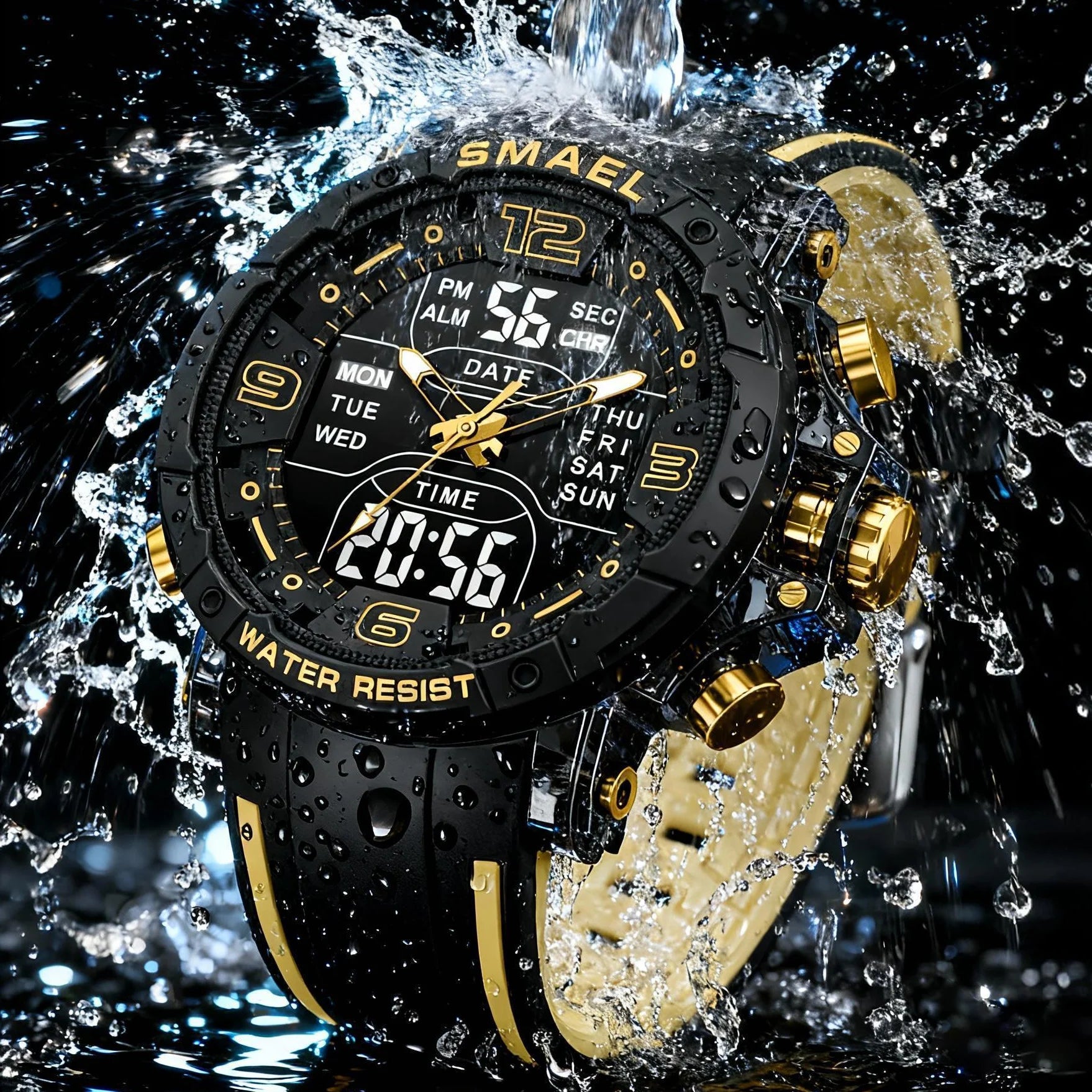 SMAEL Waterproof Quartz Sport Alarm Watch Nightlight
