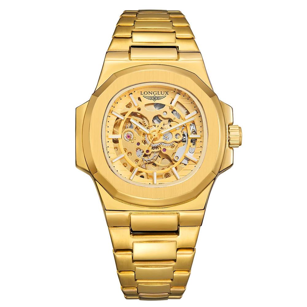 Men automatic mechanical luxury waterproof skeleton stainless steel watch