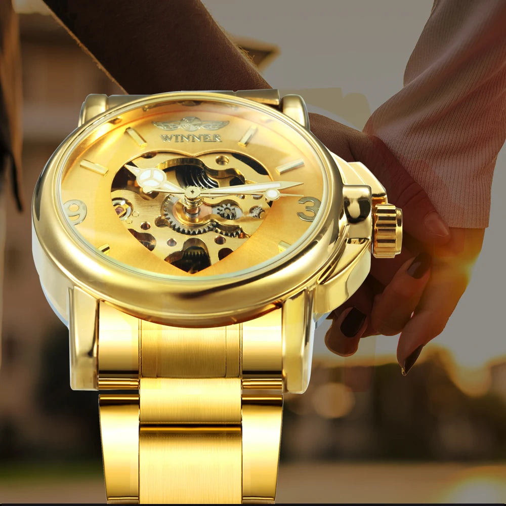 WINNER Women Skeleton Automatic Gold Watch
