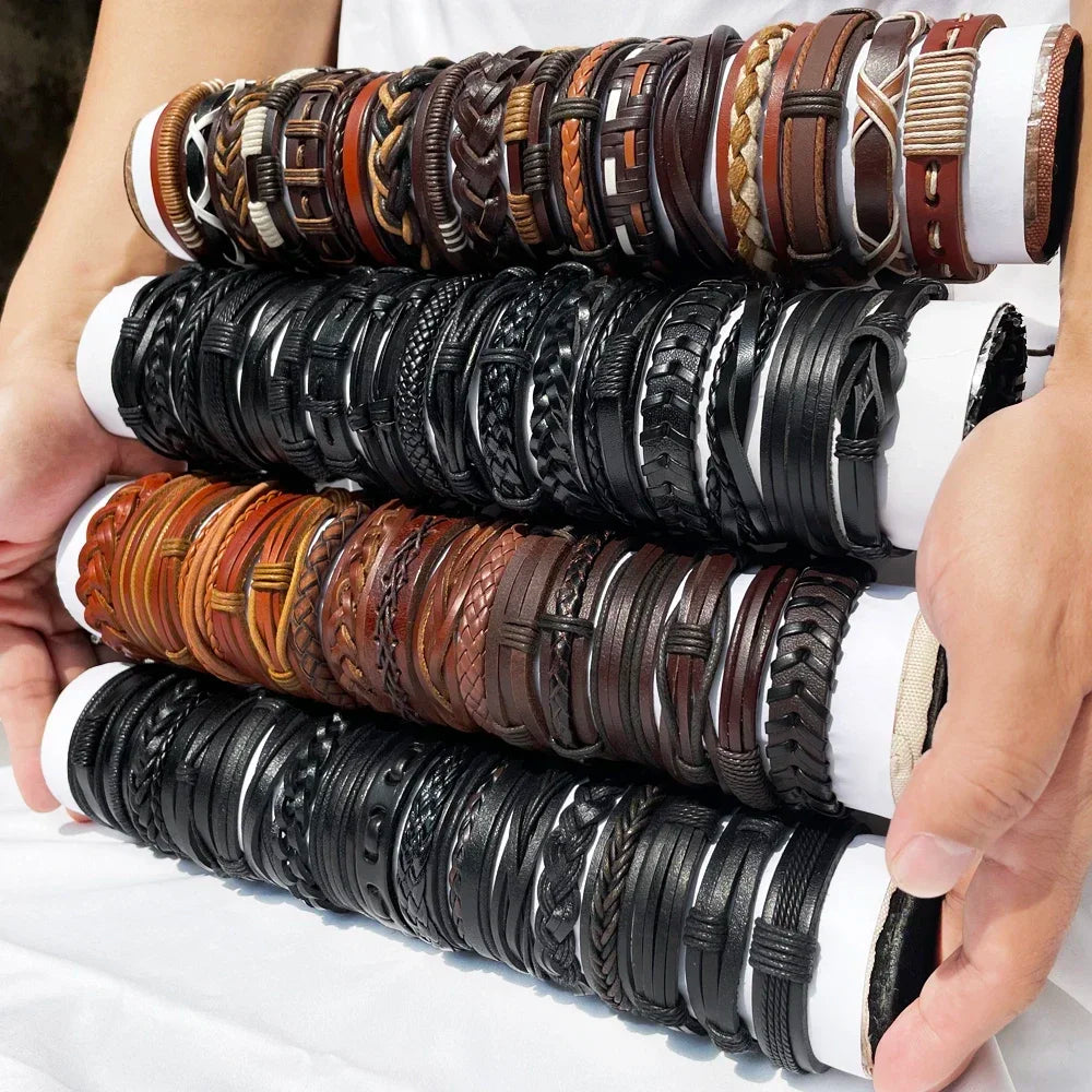 Stylish handmade woven leather bracelets for men women