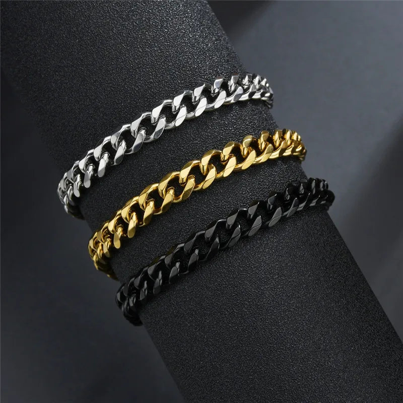 Stainless Steel Cuban Chain Bracelet Men Women Jewelry