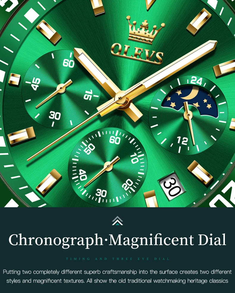 OLEVS Men Watches Luxury Waterproof Stainless Steel Chronograph