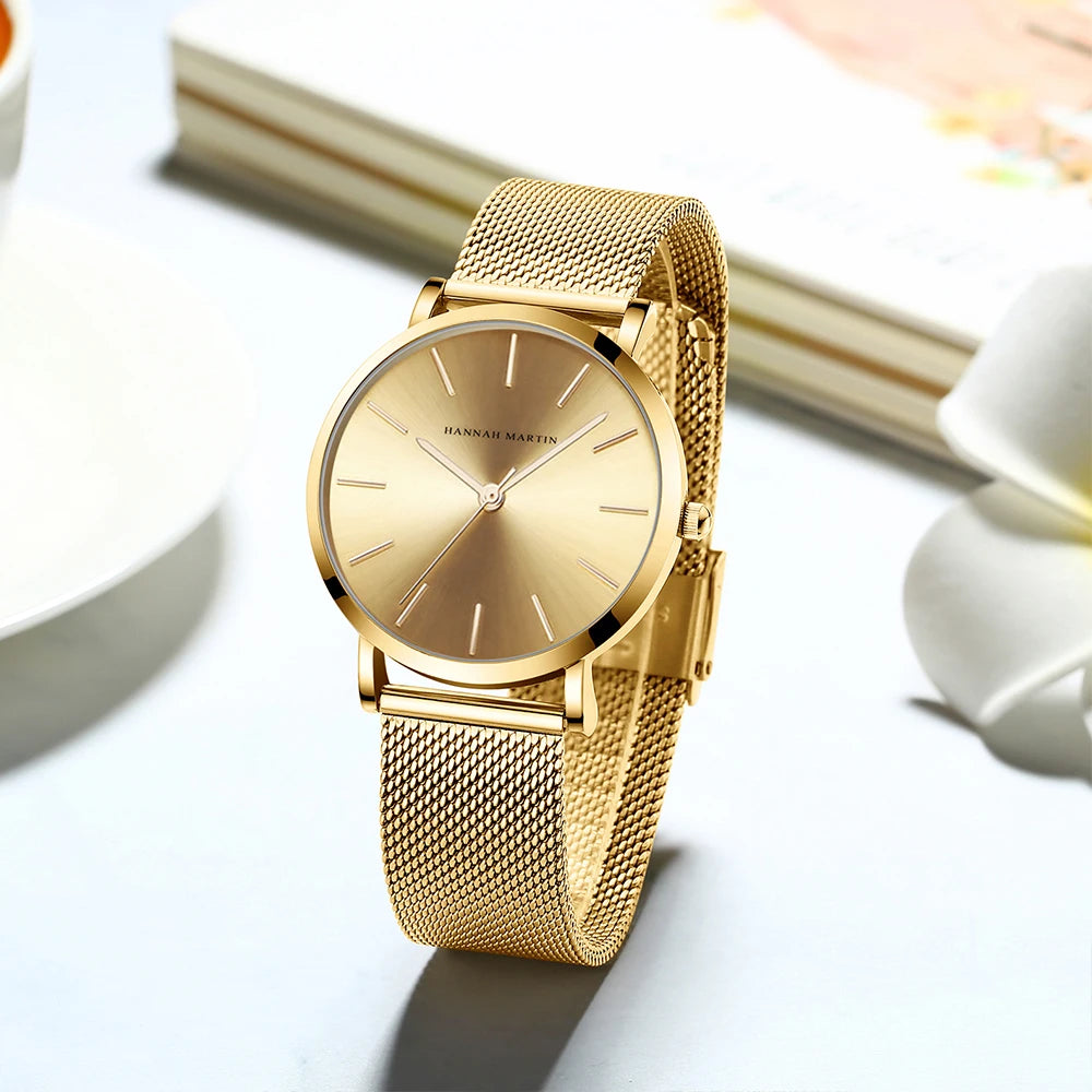 women watch rose gold waterproof quartz stainless steel elegant stylish