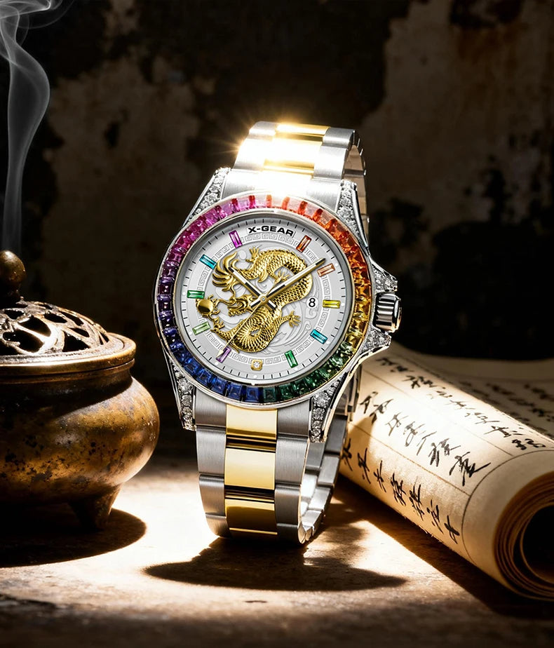 X-GEAR Real Dragon Dial Men's Luxury Quartz Watch