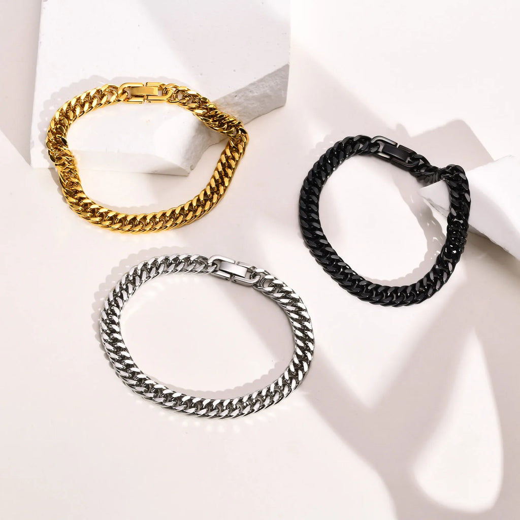 Stainless steel double curb chain bracelet for men