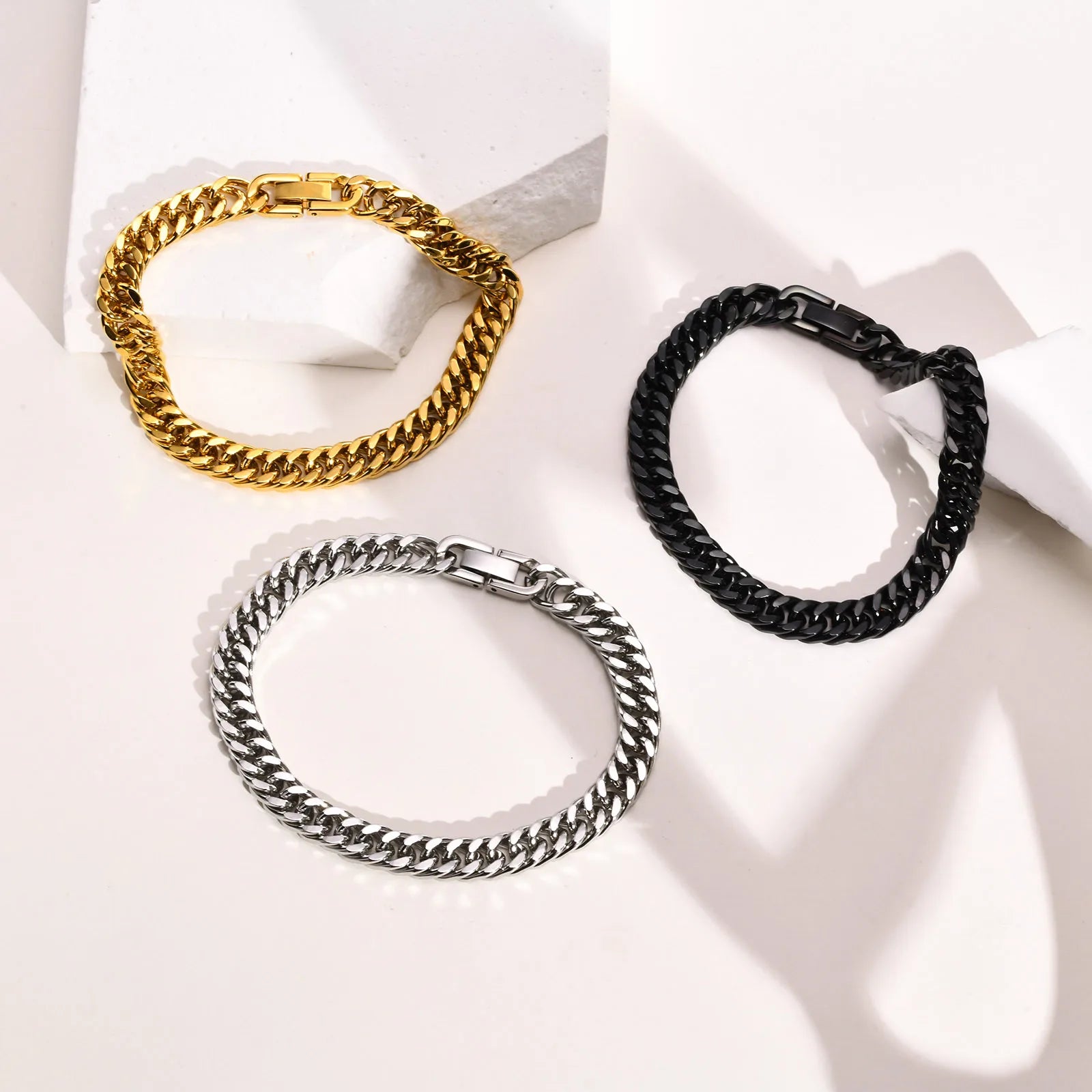 Stainless steel double curb chain bracelet for men