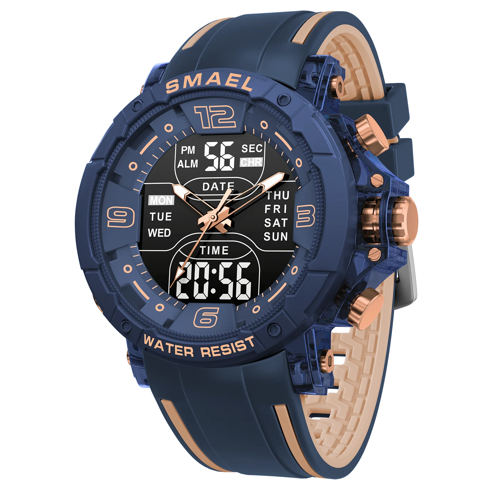 SMAEL Waterproof Quartz Sport Alarm Watch Nightlight