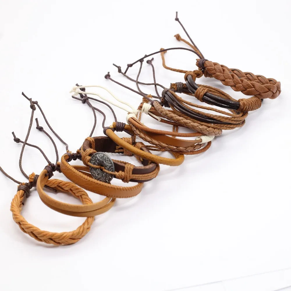 Stylish black woven bracelets handmade leather fashion gift