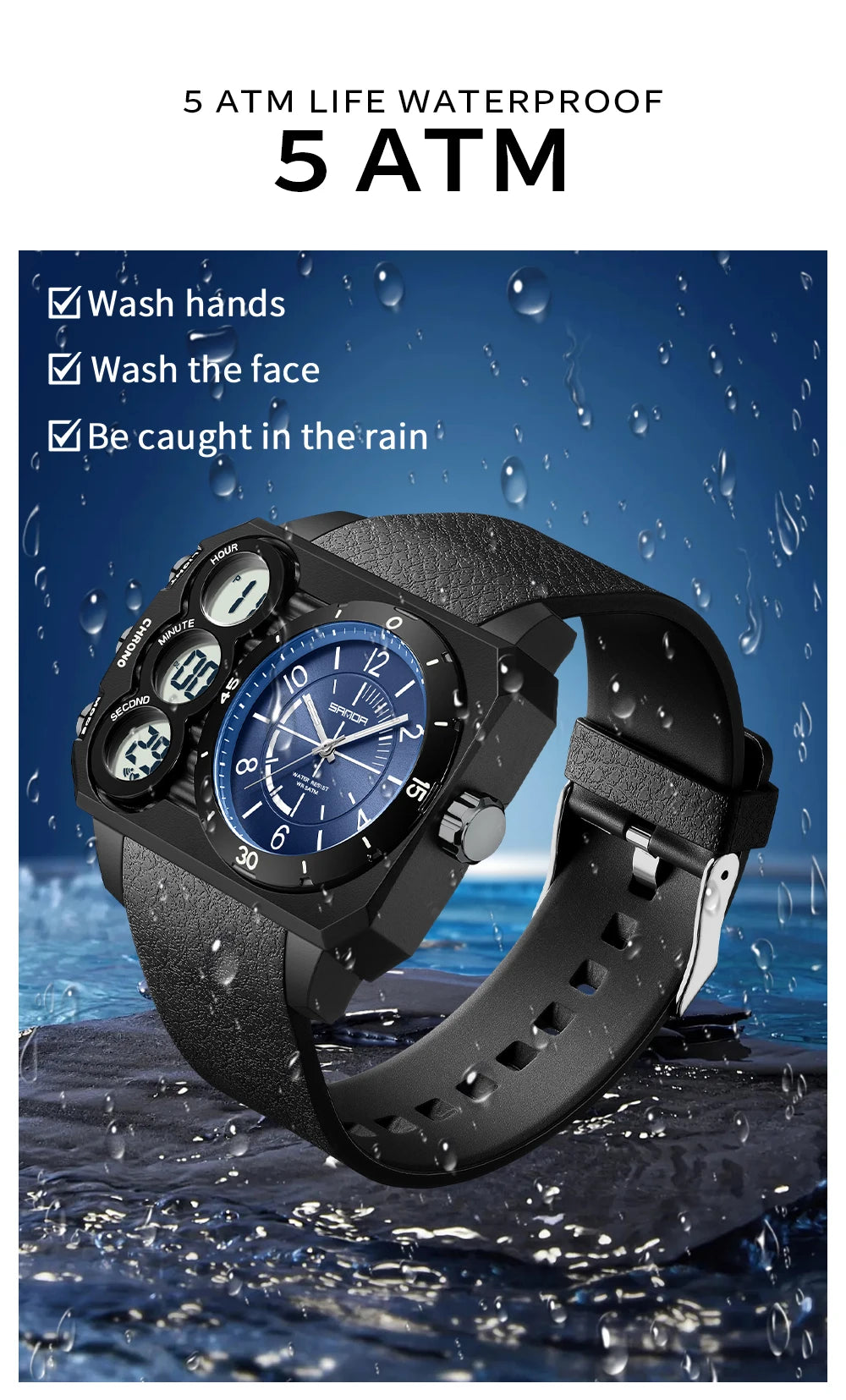 Reloj deportivo LED resistente al agua para hombre SANDA