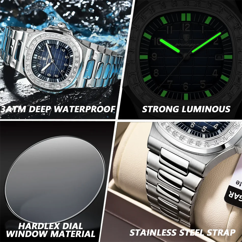 men watch stainless steel quartz waterproof luminous luxury casual trendy