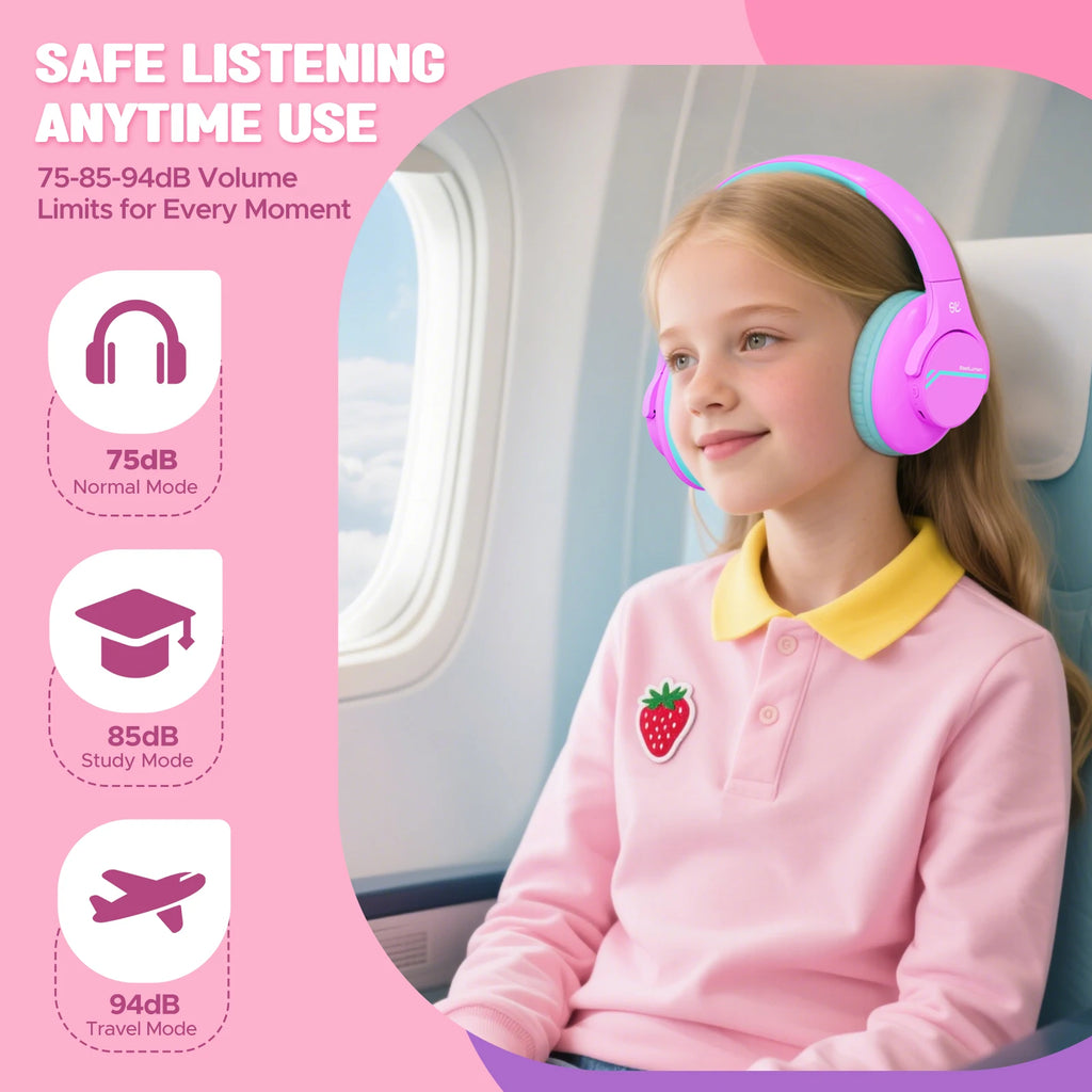 Kids Wireless Bluetooth ANC Headphones Noise Cancelling Travel