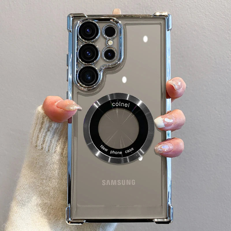 Luxury magnetic wireless charging case Samsung clear protection