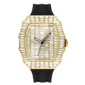 Luxury Men Square Diamond Quartz Watch Rubber Band